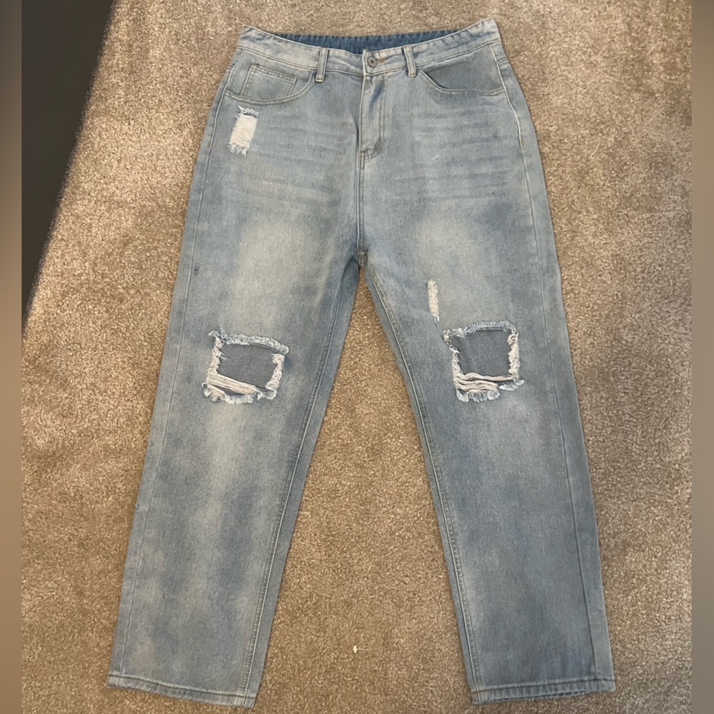 Ripped straight leg jeans